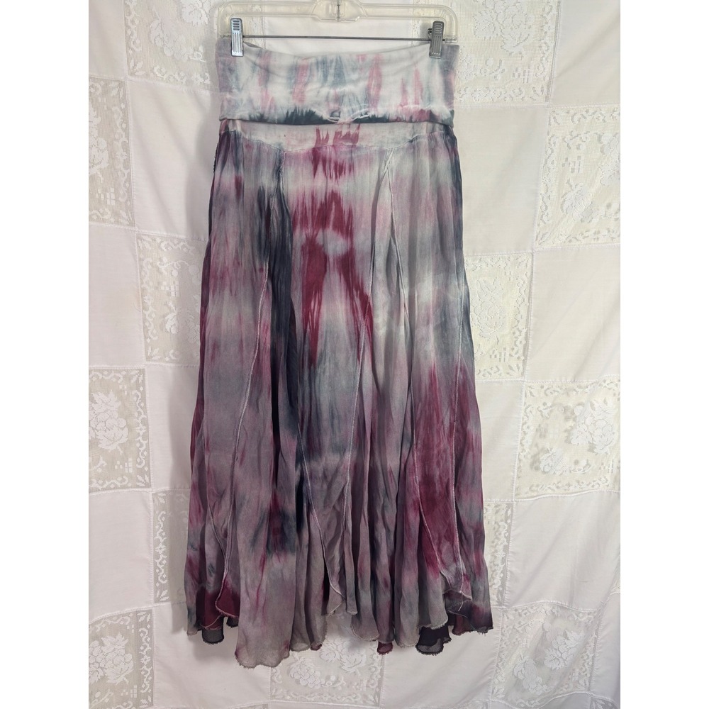 Pink Gray Tie Dye Fairy Grunge Boho Hippie Flowy Maxi Skirt Size S-M - Picture 11 of 13